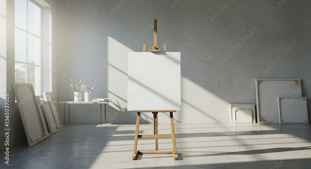 Aufkleber modern empty art studio with blank canvas and easel