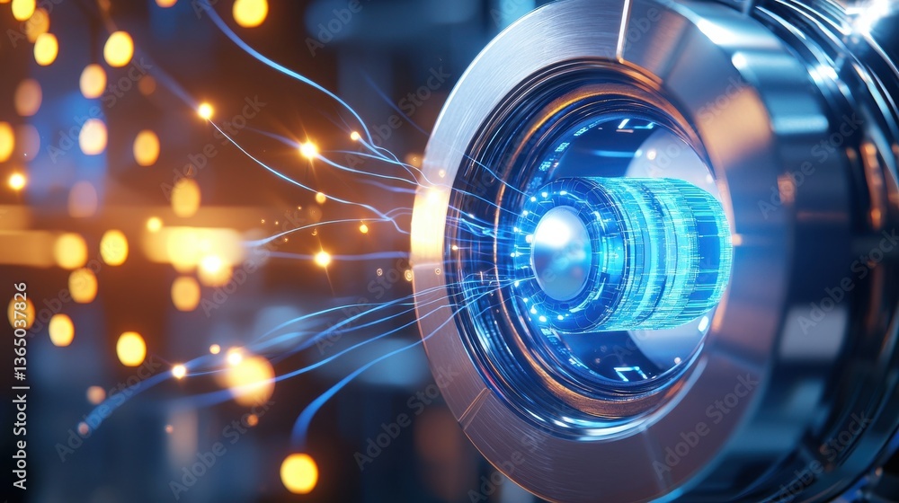 Poster futuristic high tech energy transformer generating powerful glowing electrical sparks representing i