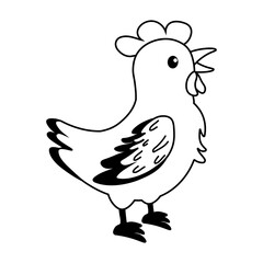 Colorful cartoon chicken stands proudly against a white background showcasing its features and charm