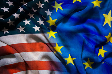USA and EU Flags Merged: Transatlantic Relations and International Partnership Concept