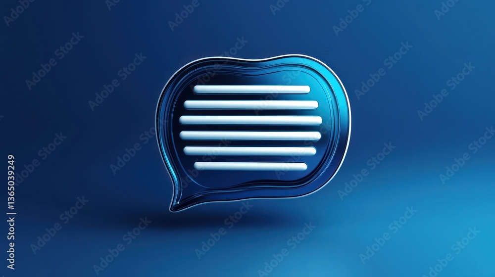 Poster 3d speech bubble icon on blue background. possible use in ui design, technology