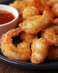Crispy Fried Shrimp with Dipping Sauce in a Stylish Presentation