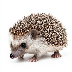 Obraz premium Closeup of a Small Brown and Gray Hedgehog on White Background