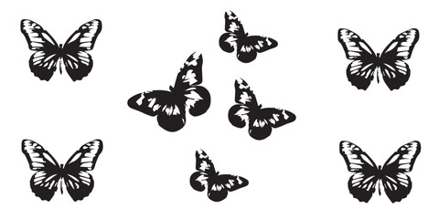 Silhouette of Flying Butterflies on a White Background.EPS 10