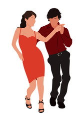 Dancing People, Dancer Bachata, Salsa, Flamenco, Tango, Latina Dance. Dancing couple in dance pose. Cartoon style flat vector realistic illustration isolated