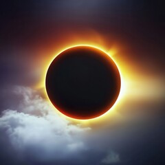 Obraz premium A stunning solar eclipse with a darkened sun surrounded by a glowing halo, partially obscured by clouds.