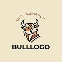 Cute cartoon bull logo, geometric shapes cow emblem