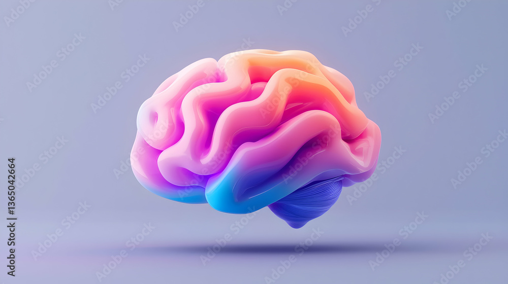 Poster colorful 3d pixel brain visualization on soft gray background