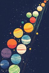 Naklejka premium Abstract depiction of various colorful celestial bodies in the cosmos