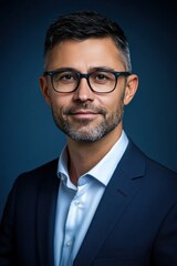 A Handsome Man Wearing Glasses Poses for a Portrait