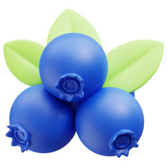 Blueberries with Leaves 3D Illustration