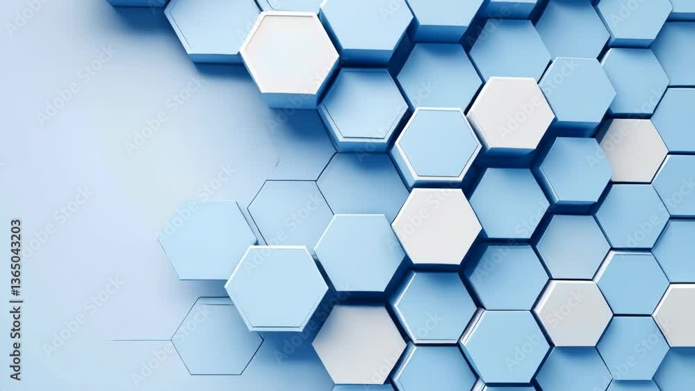 Poster hexagonal patterns create a modern design on a light blue background with varying shades of blue hex