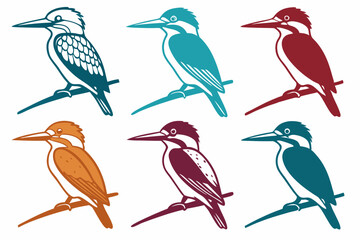 set of Kingfishers silhouette vector illustration