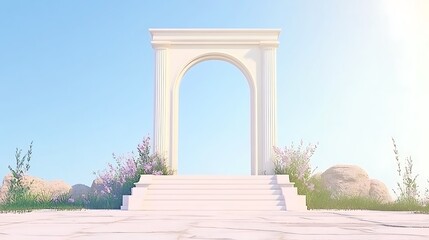 A classical arched structure with stairs in an outdoor setting