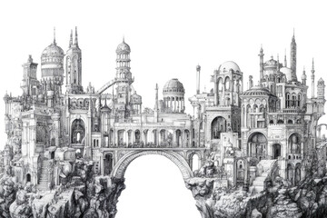 Fototapeta premium Majestic fantasy cityscape surreal aerial imagination cut out