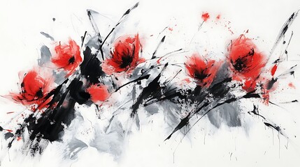 Abstract Red Poppy Painting.