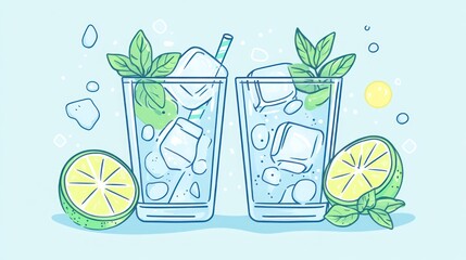 Refreshing Iced Beverages with Lime and Mint