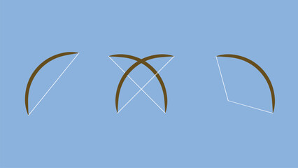 A clean and modern abstract illustration featuring three isolated geometric shapes composed of brown curves and white lines against a solid blue background.