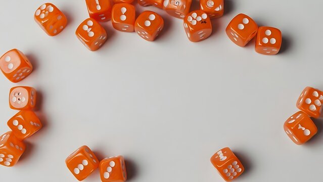 Orange dice on white surface forming a frame, representing chance and risk taking