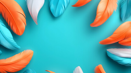 Colorful Feathers on Aqua Background