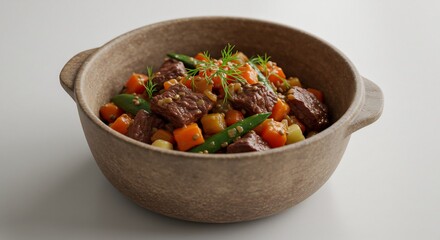 温かい光が照らす、彩り豊か野菜と牛肉の煮込み