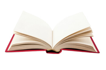 An open book with blank pages on a white background, with a red cover, png