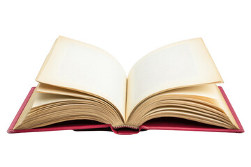 An open book with blank pages on a white background, with a red cover, png