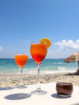 Aperol sprits cocktails on the beach