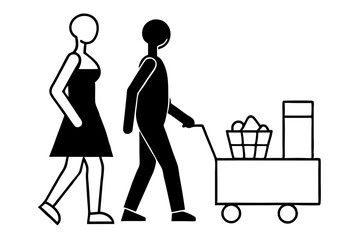 People in supermarket silhouette vector illustration