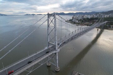 Obraz premium Aerial view of Ponte Hercilio Luz in Florianopolis, Santa Catarina, Brazil. During the morning