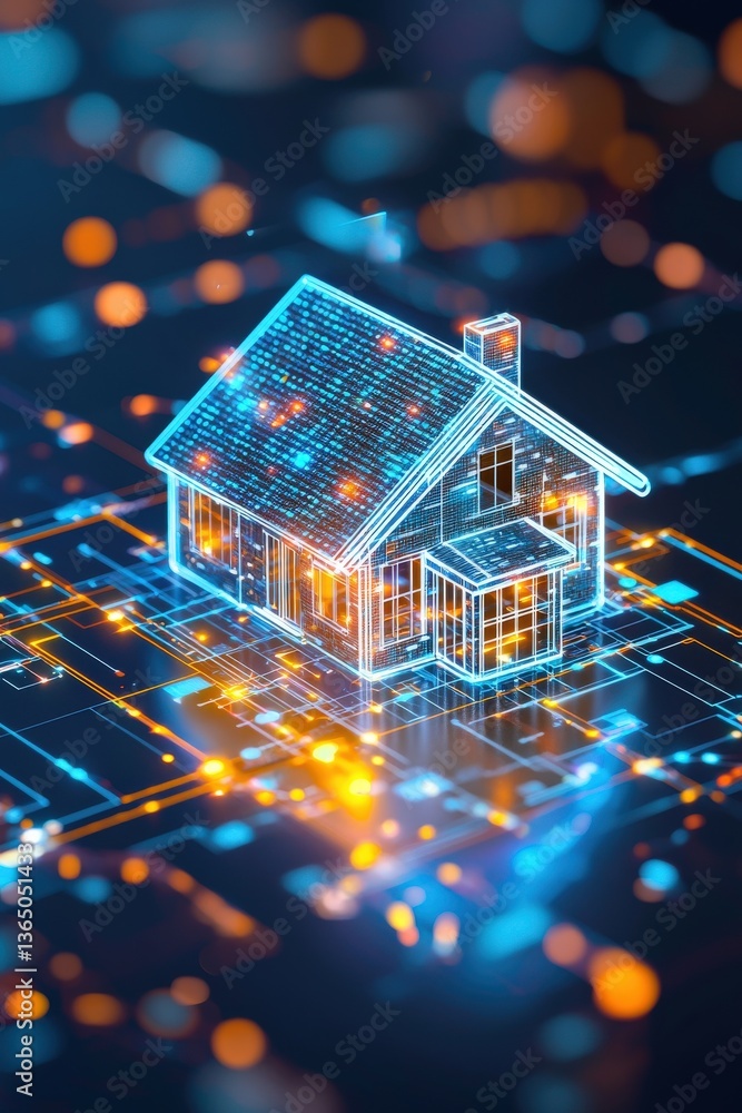 Aufkleber a house being constructed digitally through a blockchain system
