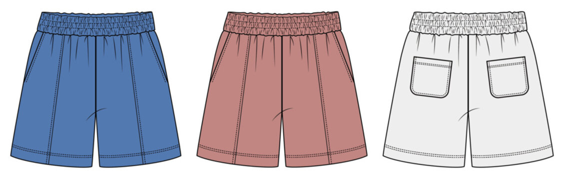 Women&rsquo;s sport short pants, Fashion Flat Sketch Vector Illustration, CAD, Technical Drawing, Flat Drawing, Template, Mockup.