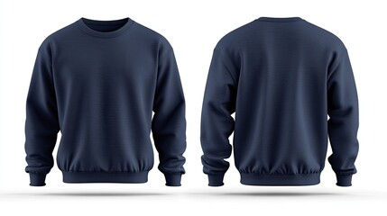 A navy blue crew-neck sweatshirt mockup showcasing both front and back views.