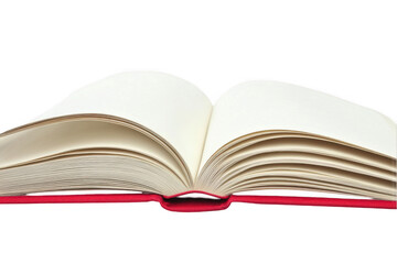 An open book with blank pages on a white background, with a red cover, png
