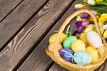 Bright color Easter holliday eggs on the table