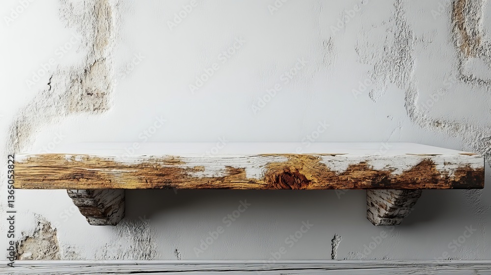 Poster rustic whitewashed wooden shelf display mockup product photography background interior design elemen
