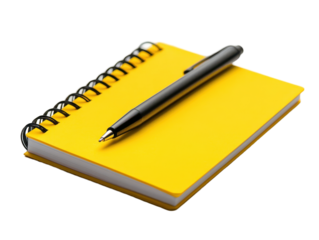 Isolated Yellow Notebook with Pen on White Background