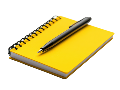 Isolated Yellow Notebook with Pen on White Background