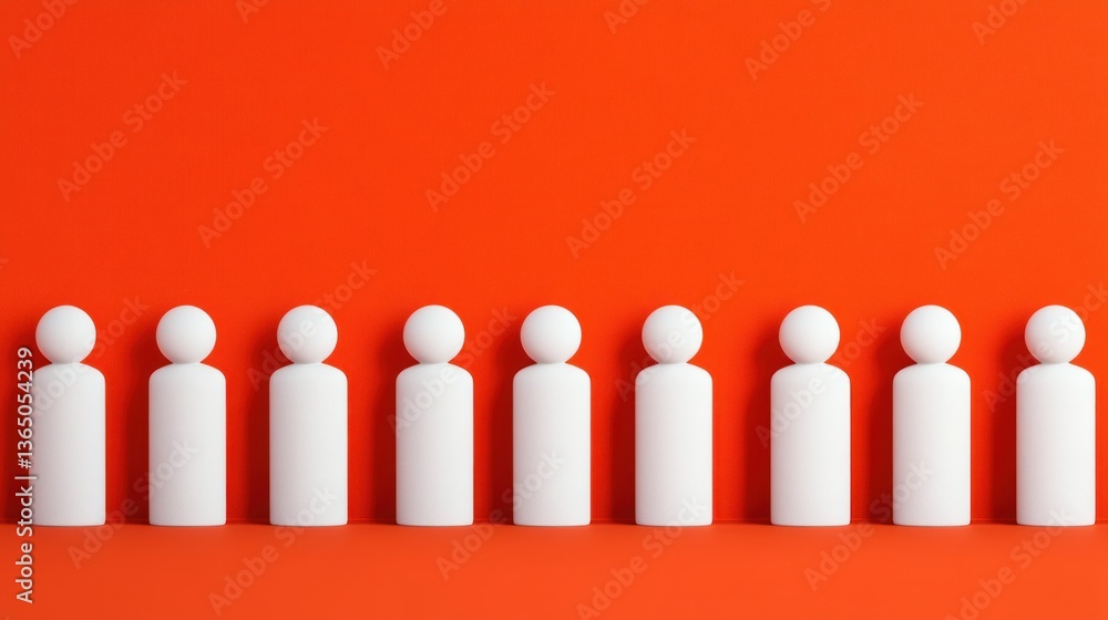 Poster minimalist figures on orange background representing unity and connection among diverse individuals