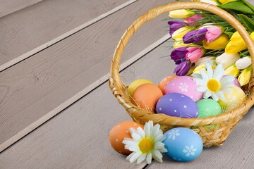Bright color Easter holliday eggs on the table