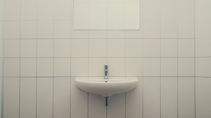 Empty white bathroom sink and mirror