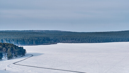 Obraz premium Ice Skating Track on Frozen Pond in Sysert, Russia