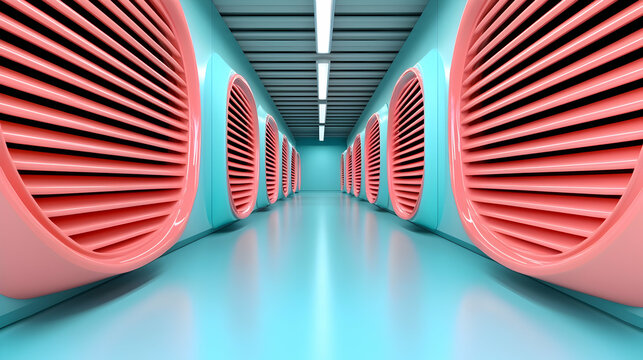 Pink and Blue Air Conditioner Vents Corridor Interior - Powered by Adobe
