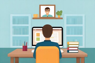 A person attending online lessons on a digital screen. Concept of e-learning, webinars, and internet-based education. (Education)