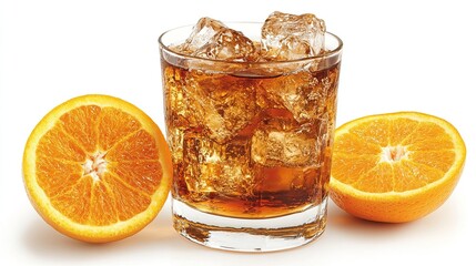 A PNG Old Fashioned cocktail, served in a glass with ice cubes and an orange slice garnish. -