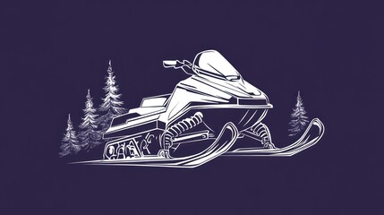 Snowmobile in winter forest, sketch graphic