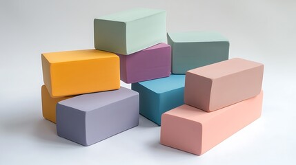 Fototapeta premium A stack of colorful blocks with one of them being yellow