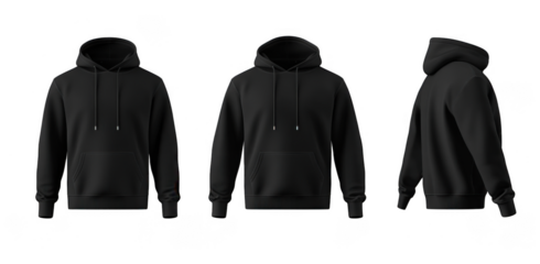 Black hoodie mockup template on a white background, png