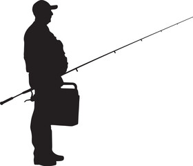 silhouette of a man fishing