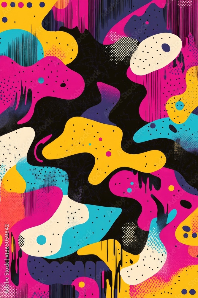 Aufkleber brightly colored distorted patterns with pixel art elements produce a striking aesthetic.